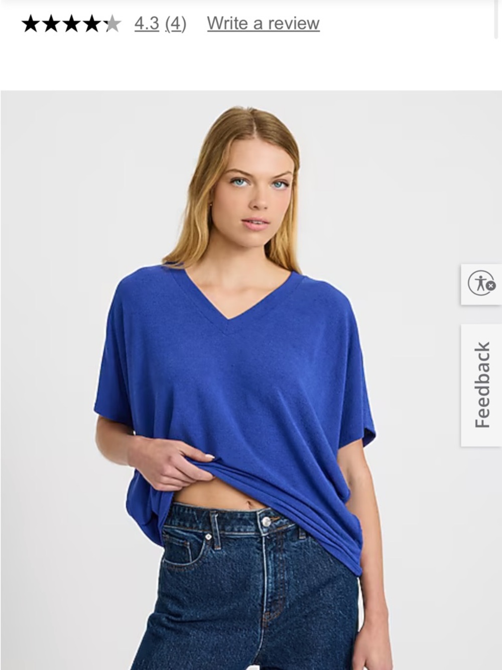 NWOT Relaxed crepe V-Neck Short Sleeve Top in Royal Blue